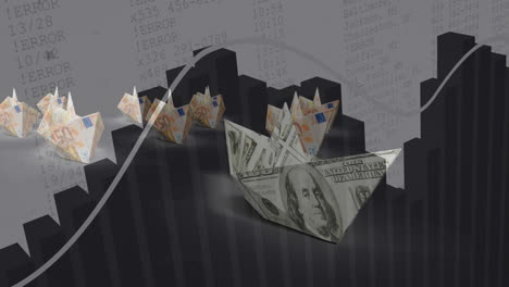 animación del procesamiento de datos sobre barcos de billetes