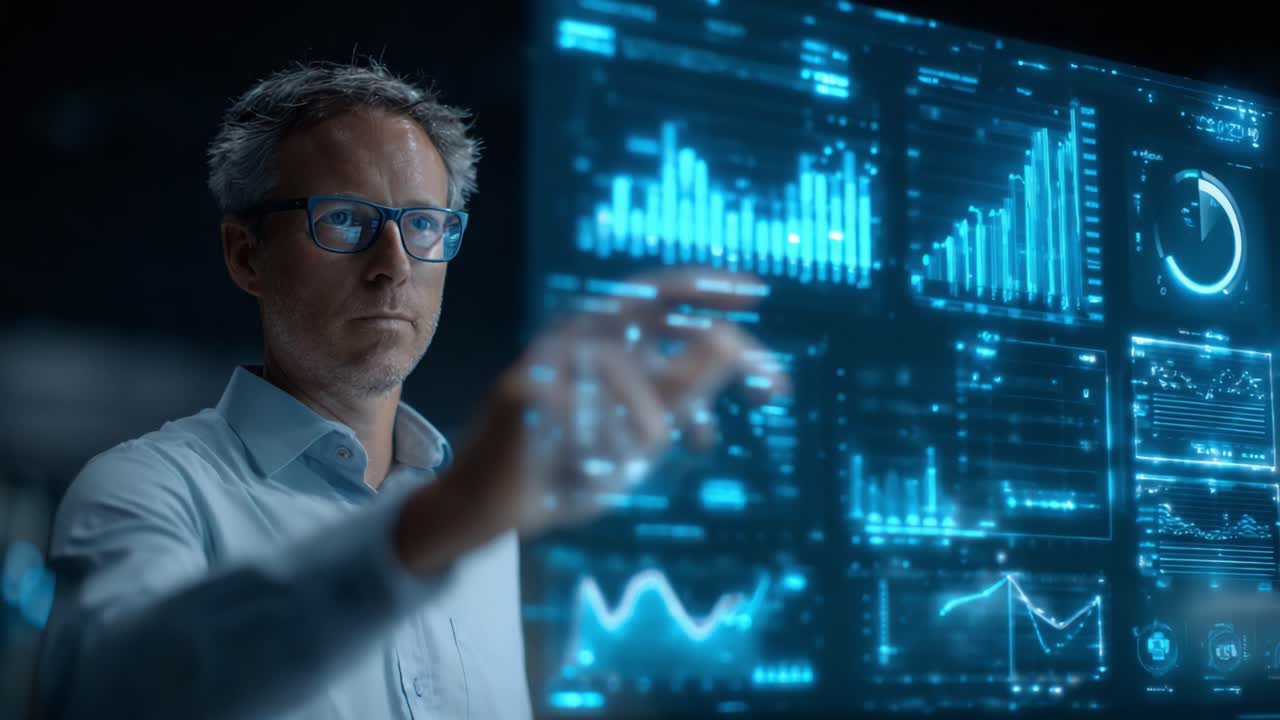 Engaging with Advanced Data Visualization: A Professional Analyzes Complex Analytics through Interactive Digital Touch Interface