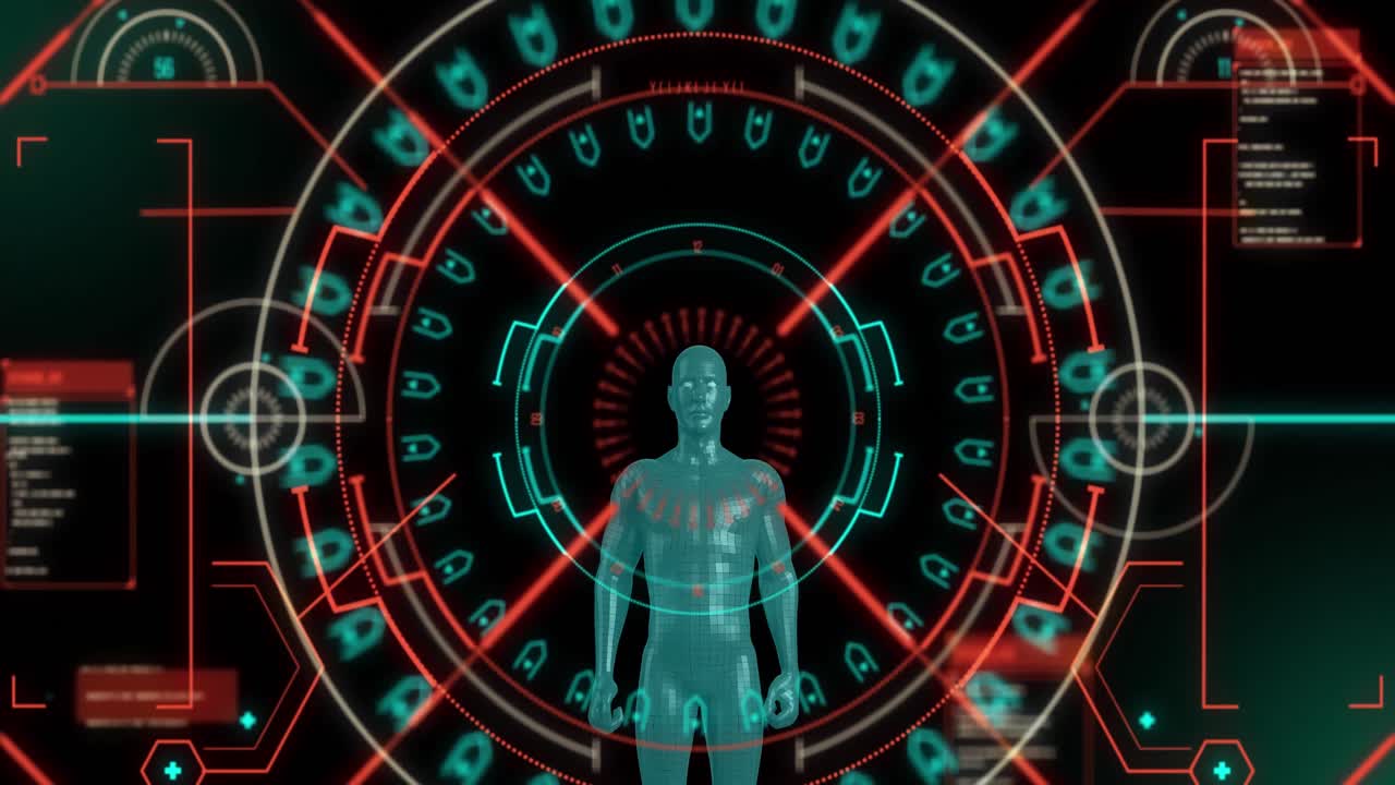 animación de escaneo de alcance y procesamiento de datos sobre el cuerpo humano