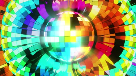 Disco-ball-on-a-bright-multi-colored-background.-Infinitely-looped-animation.