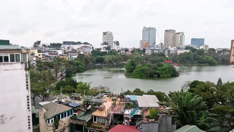 panoramic view of lake and surrounding buildings