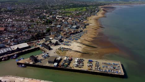 an aerial dolly forward over whitstable town and harbour