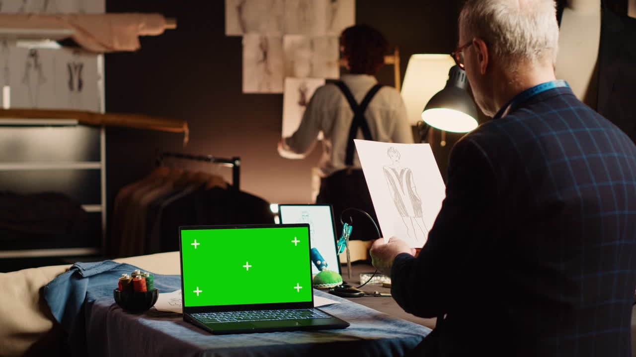 diseñador sénior con pantalla verde