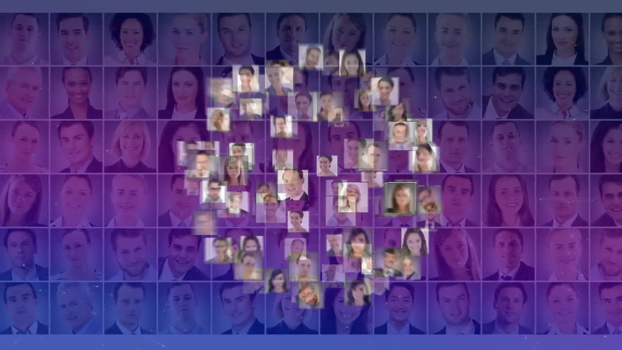 анимация глобуса связей с сетью фотографий бизнесменов