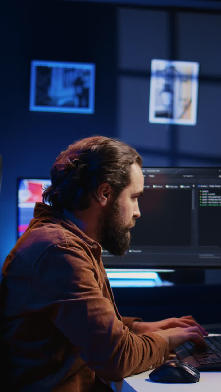 Focused Programmer Typing Code on Computer at Night