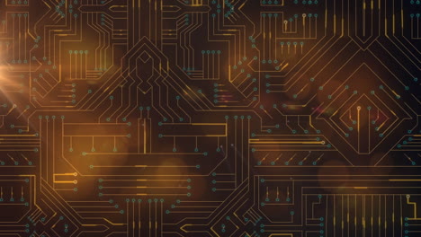 animation of data processing on glowing computer circuit board