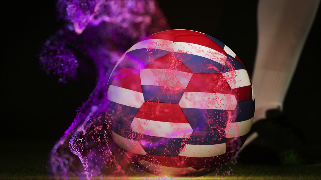 animación de la bandera de los países bajos y un jugador de fútbol pateando el fútbol sobre las formas