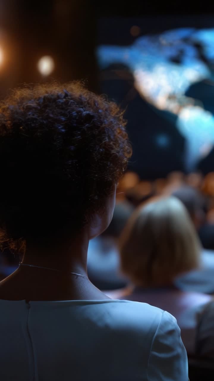 Un pubblico di conferenza coinvolto osserva una presentazione globale sulle innovazioni digitali, ispirando conversazioni e connessioni tra professionisti in un ambiente dinamico.