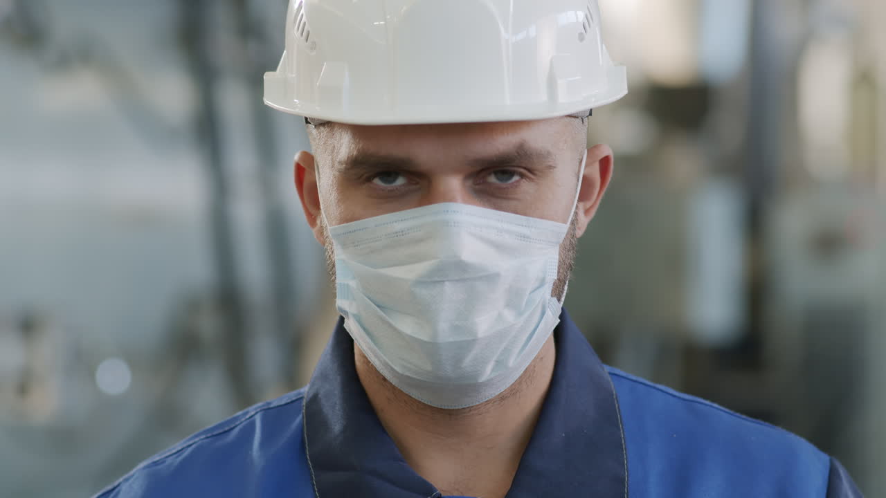 Portrait of Factory Worker in Face Mask