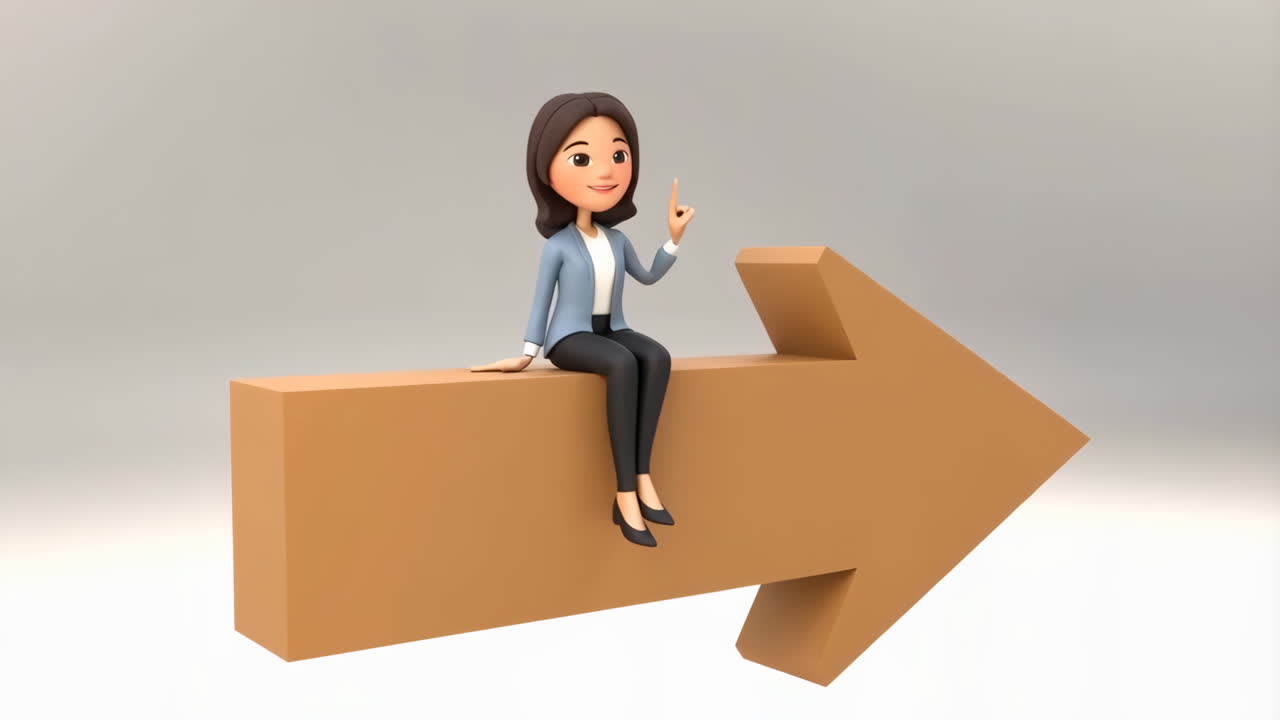 Businesswoman Sitting on a Directional Arrow