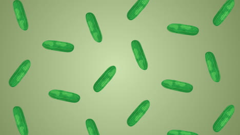 Cucumber Animation. 4K Animation Of Cucumbers Rotating On Green Background. Fruit And Vegetable Graphic. Looping Background Graphic. Plant Based Healthy Food And Salads