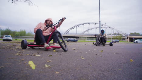 exciting dynamic drift ride on a tricycle