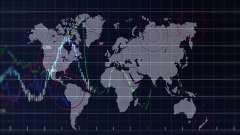 Animation-of-graphs-and-circular-patterns-over-map-against-black-background