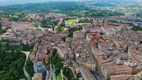 aerial of the town of borgo xx giugno, perugia, province of perugia, italy