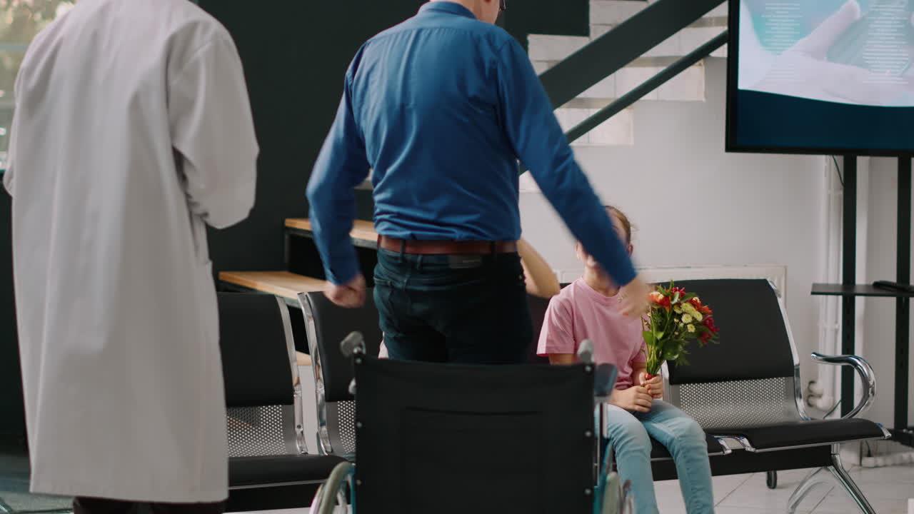 Senior patient in wheelchair feeling healthy after medical recovery