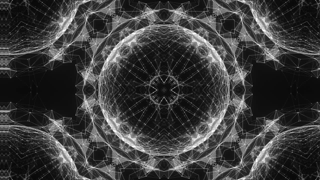 patrones de caleidoscopio fractal circular, forma de transformación, bucle de vj sin costura, blanco y negro,