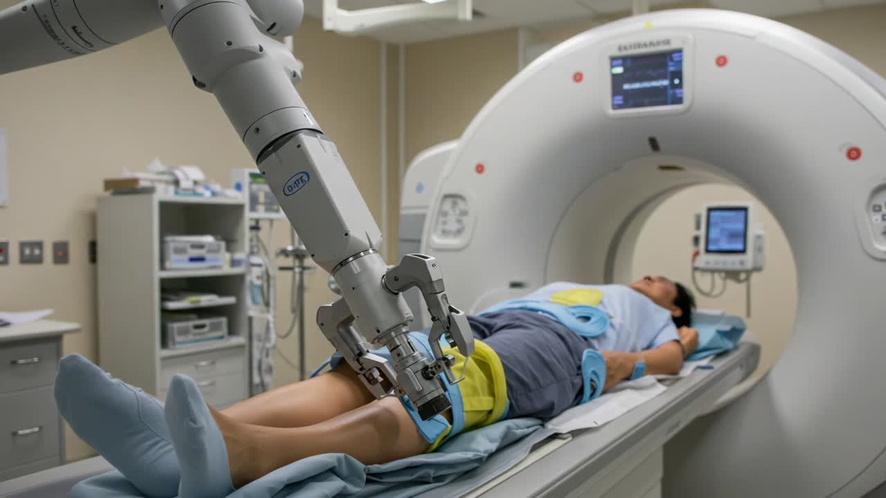 Advanced Robotic Arm Assists in Medical Imaging Procedure for Patient Undergoing CT Scan, Showcasing Technology's Role in Modern Healthcare