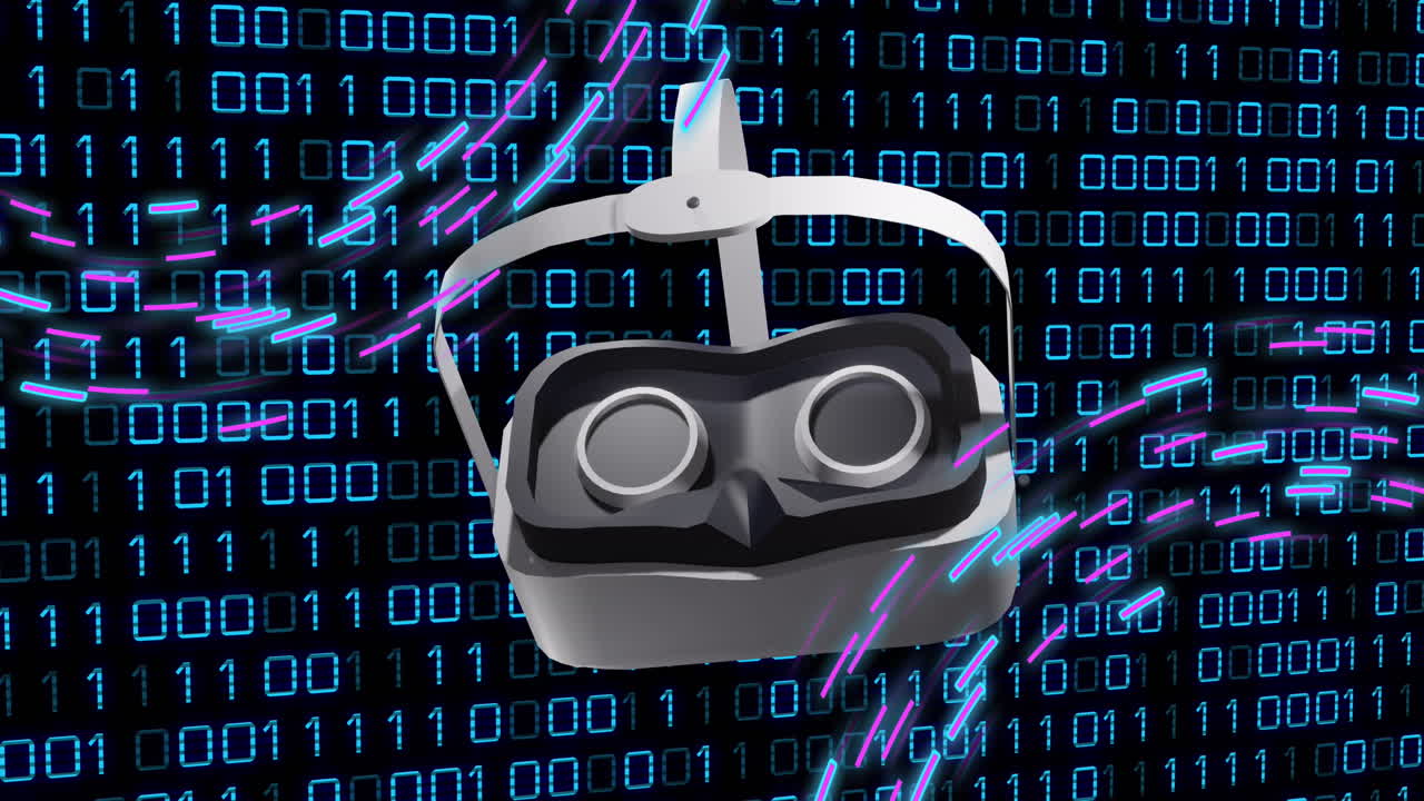 Animation of vr headset over binary coding data processing