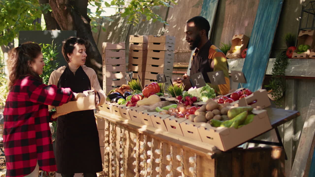People Shopping at a Farmers Market Stall