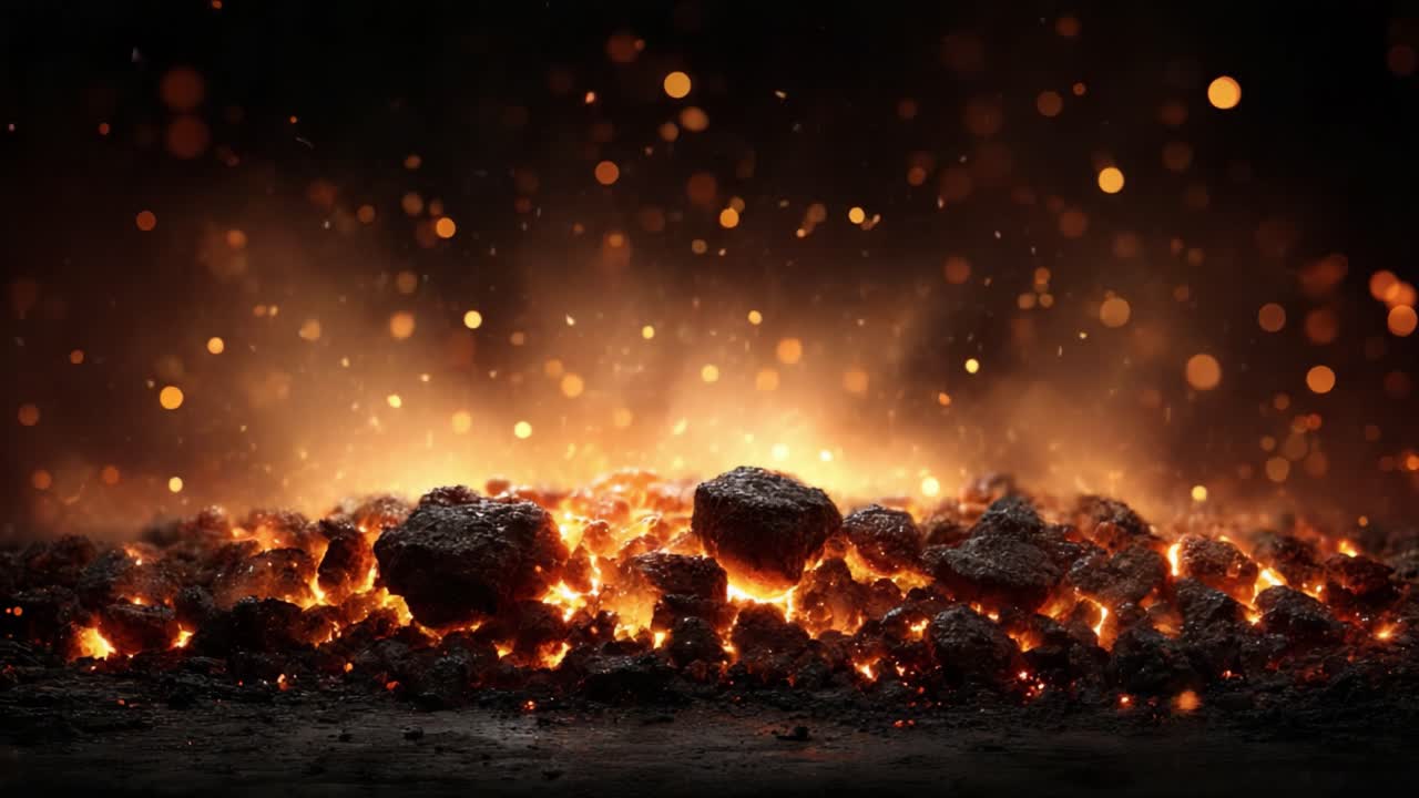 Uno spettacolo ipnotizzante di lava fusa e braci scintillanti: immagini accattivanti di fenomeni naturali che mostrano bagliori ardenti e particelle radiose