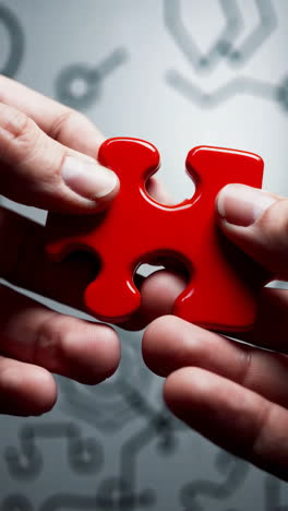 hands connecting puzzle pieces with a tech background
