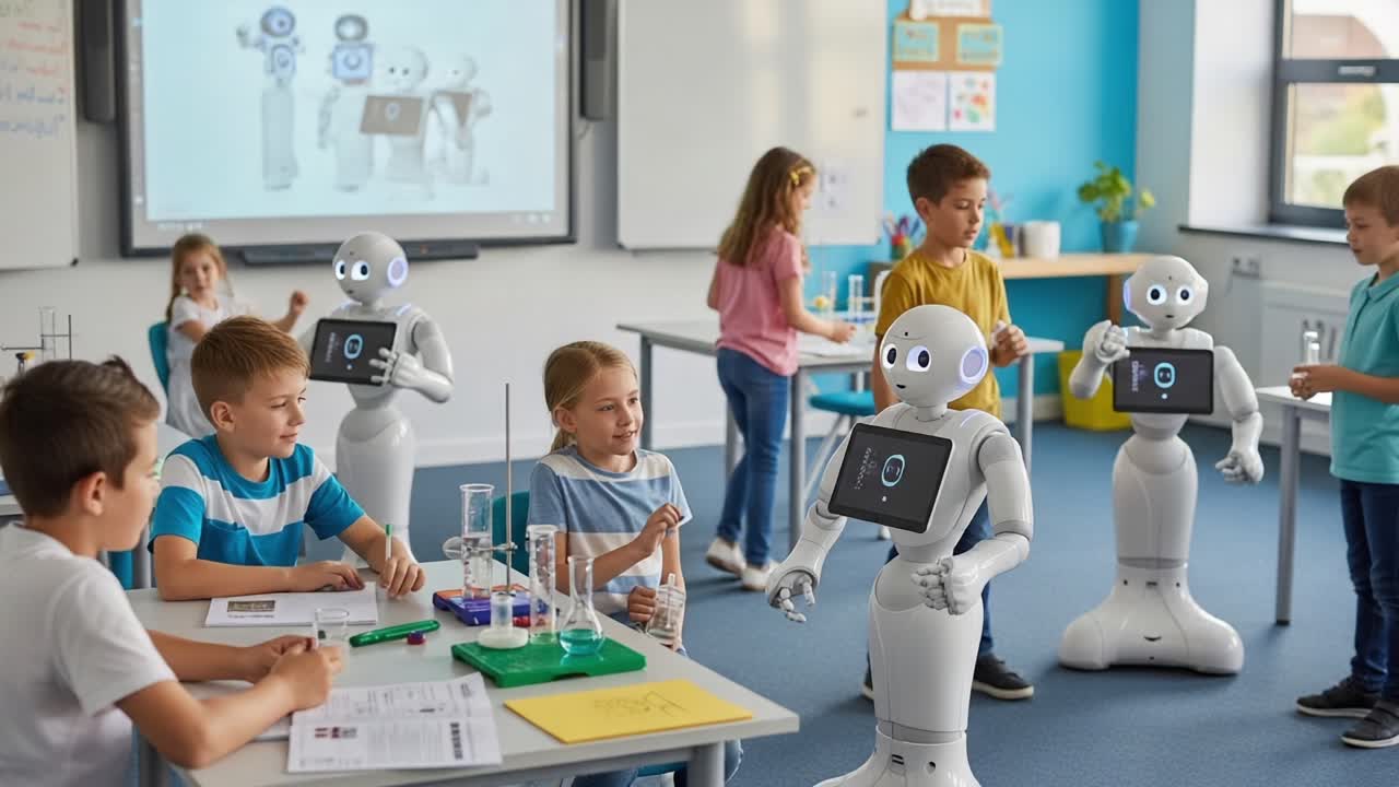 Innovative Classroom Interaction: Engaging Children with Robots in a Modern Educational Setting to Enhance Learning Through Technological Integration and Collaboration