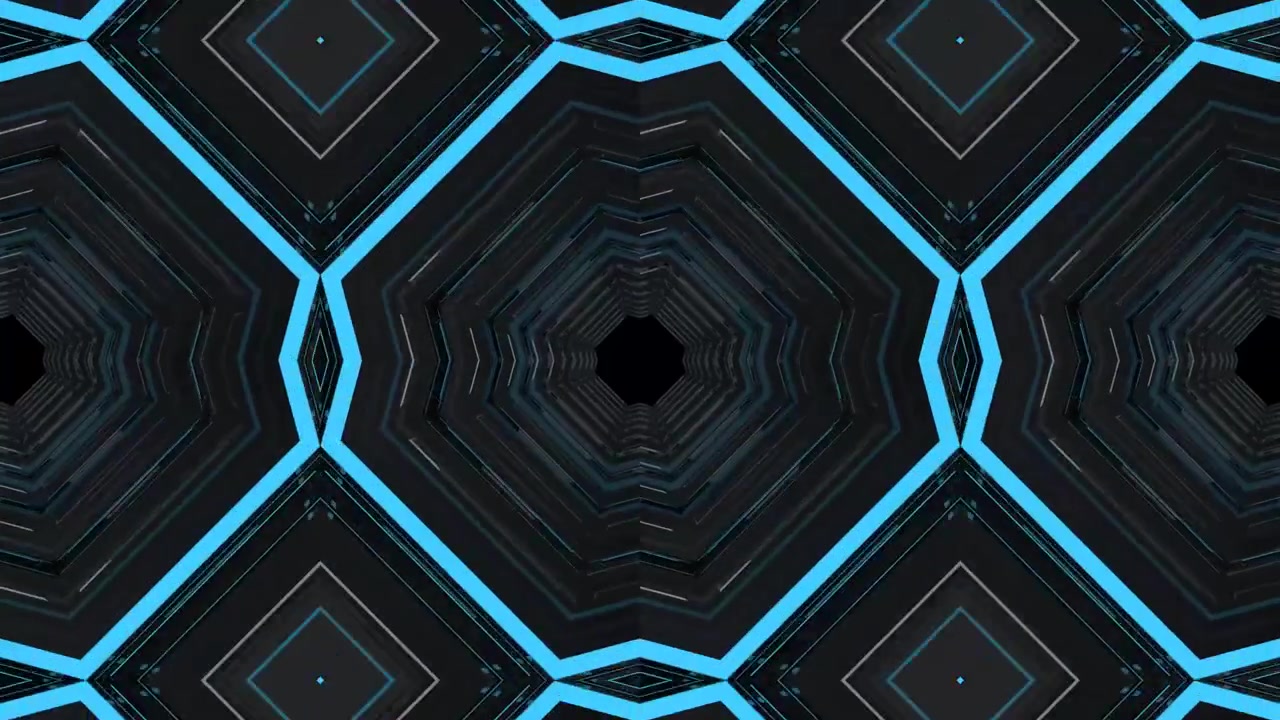 Abstract Geometric Tunnel with Pulsing Blue Neon Lights