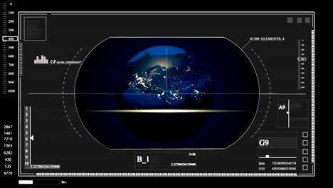 hud user interface in the virtual panel. planet earth on a background of digital technologies.