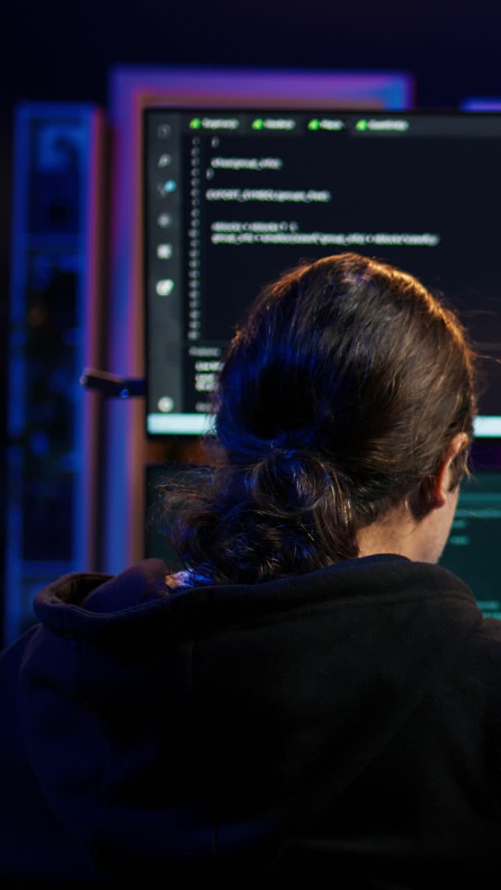 Vertical video Evil software developer building scripts that can hack devices