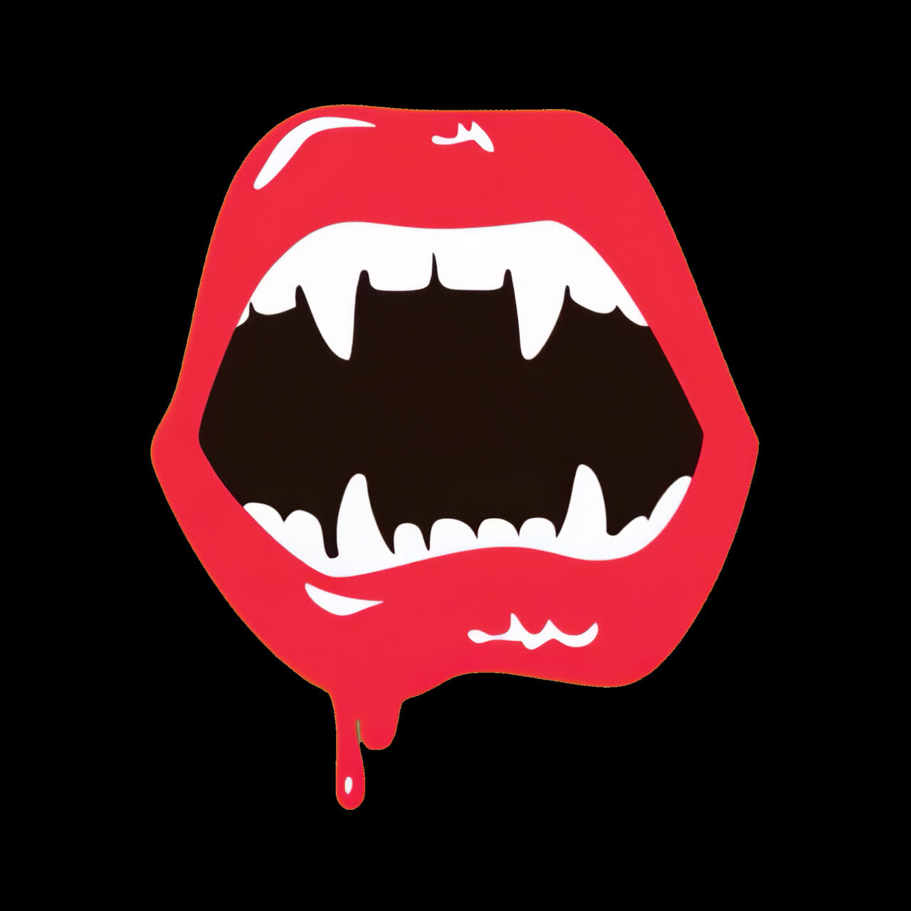 Labbra animate da vampiro con zanne e sangue che gocciola