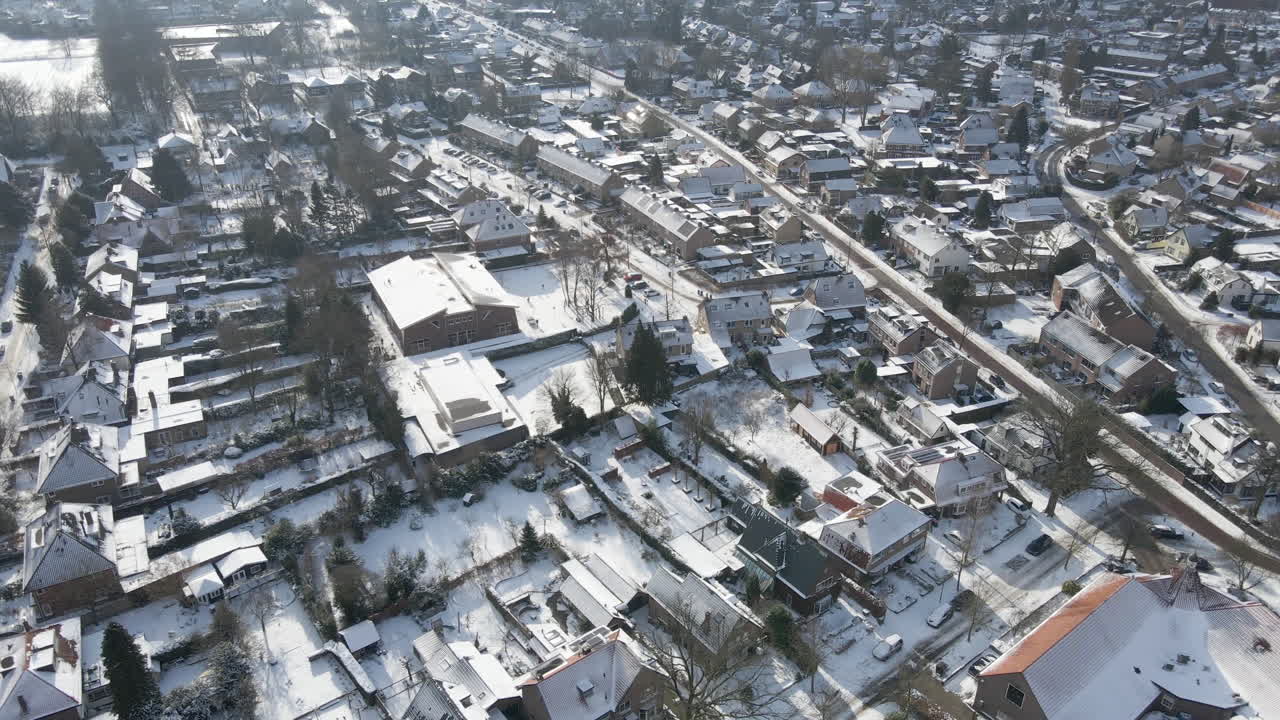 Aerial of beautiful snow covered town in winter