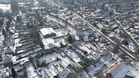 aerial of beautiful snow covered town in winter
