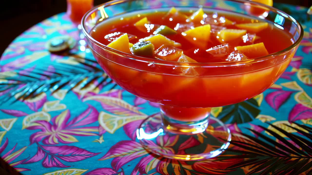 Tropical Fruit Punch in a Large Glass Bowl