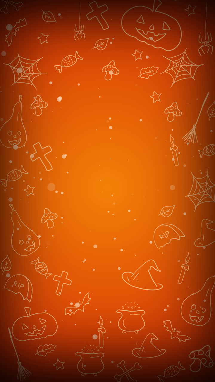 Halloween background with bats, pumpkin and scary icon. Animated frame with empty space for text. Vertical video.