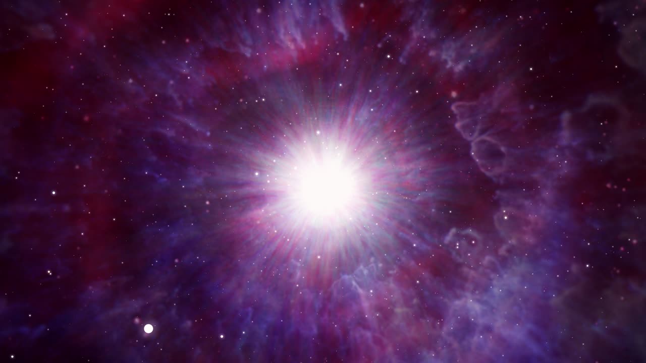 Traveling through star fields and purple cloud in space. Deep Space Nebula Loop background with glowing star and plasma. 4K 3D seamless looping camera flying through clouds and star field in outer space like heaven.