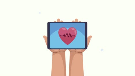 hands lifting heart cardio in smartphone