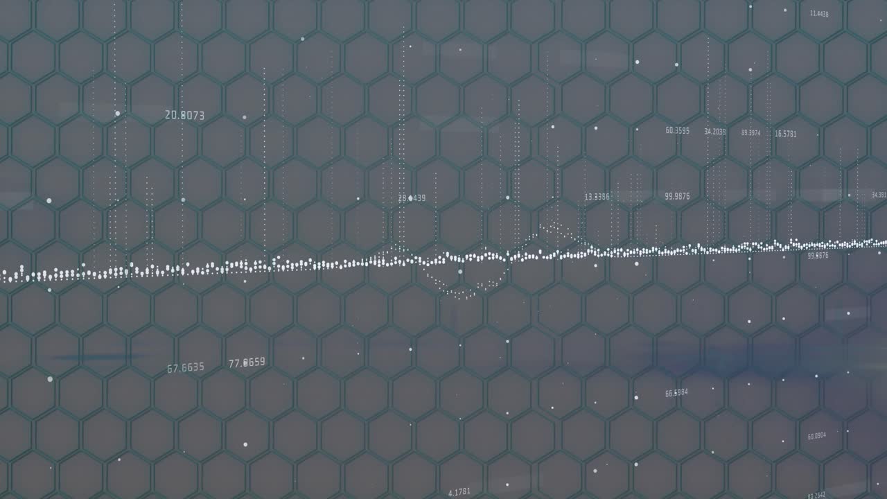 Animation of financial data processing over dark background