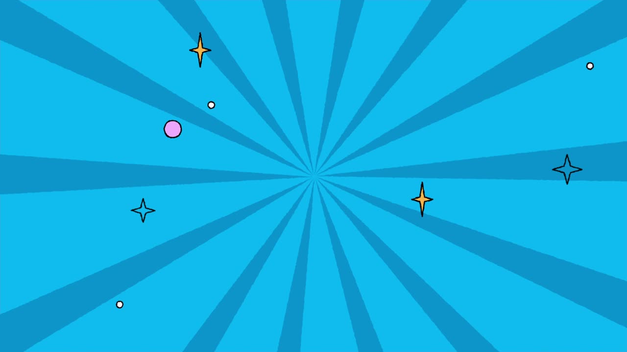 las tiras cómicas de blue sunburst sobre un fondo cian, animación del canal.