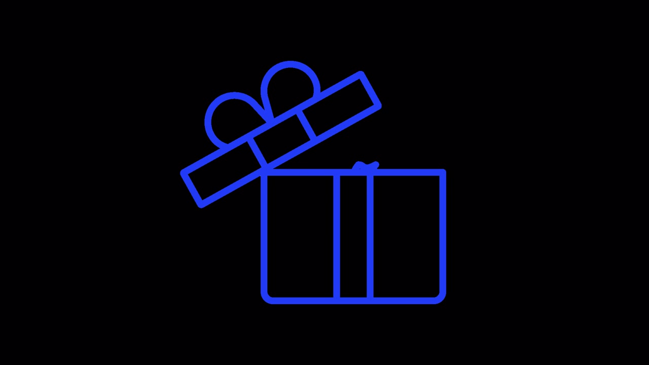 Animated Blue Line Art Gift Box Opening and Revealing Surprise