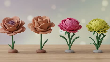 a beautiful display of handmade clay flowers showcasing artistic craftsmanship and vibrant colors in a charming arrangement on a soft, blurred background