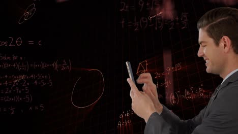 Animation-Eines-Kaukasischen-Geschäftsmannes-über-Mathematischen-Gleichungen-Auf-Schwarzem-Hintergrund