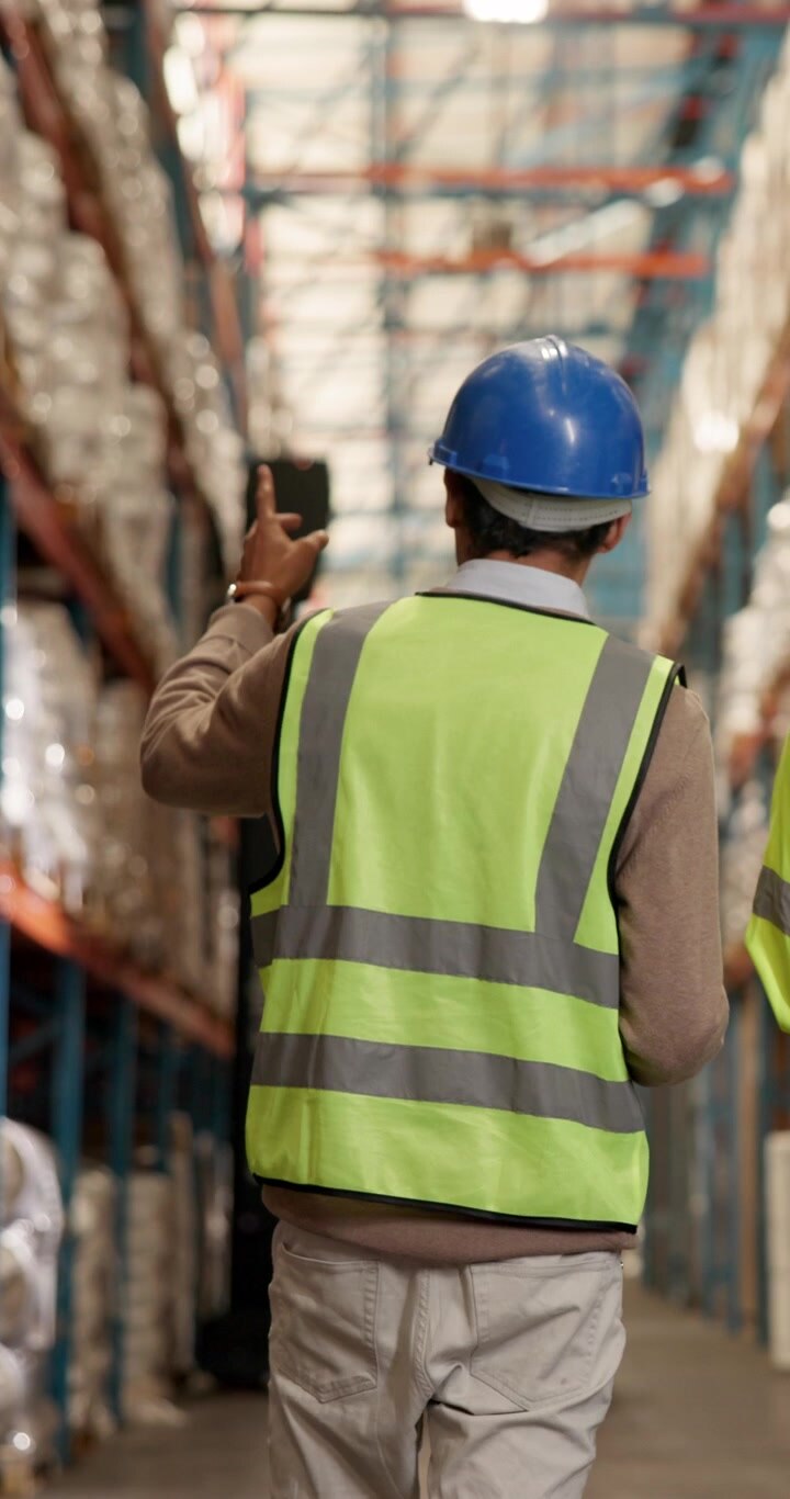 Operatori di magazzino discutono dell'inventario in un centro di distribuzione