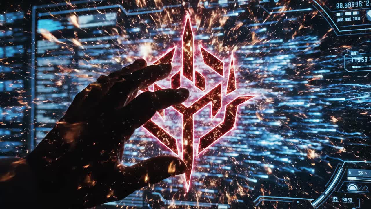 Futuristic technology interface with glowing energy and data