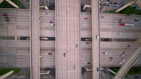 Birds-eye-view-of-I-10-West-and-East-freeway-in-Houston,-Texas