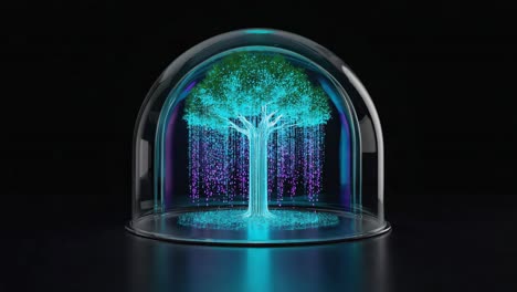 futuristic digital tree of data in a glass dome