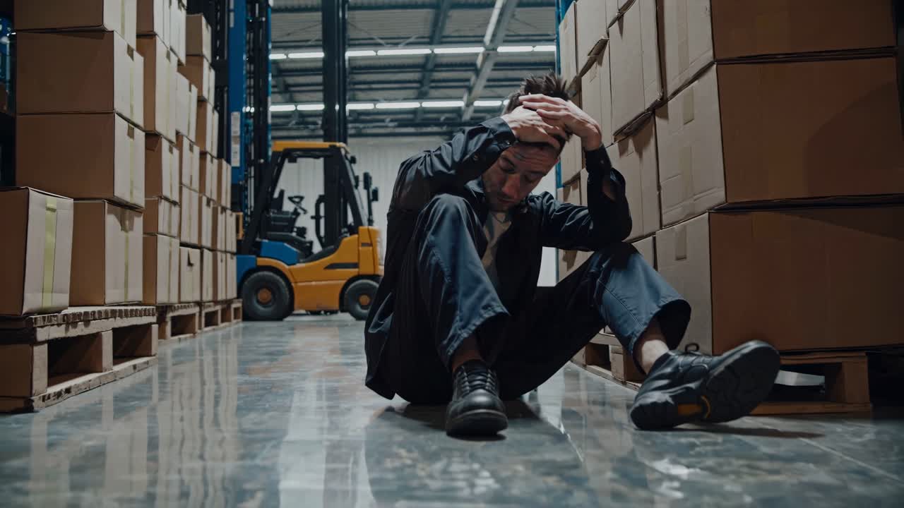 trabajador de almacén estresado y abrumado