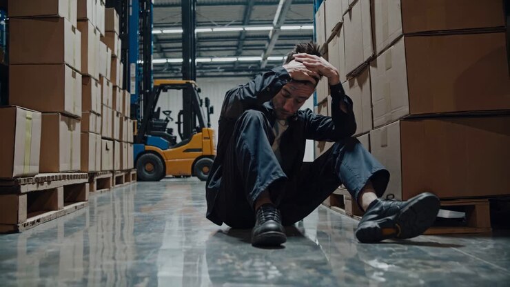 operaio di magazzino stressato e sopraffatto