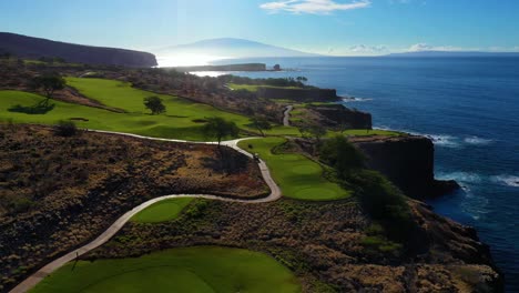 gorgeous cliffside manele golf course in lanai, hawaii - aerial pullback