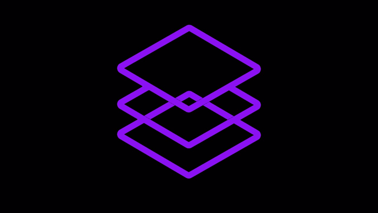 Animated Purple Layered Square Icon on Black Background