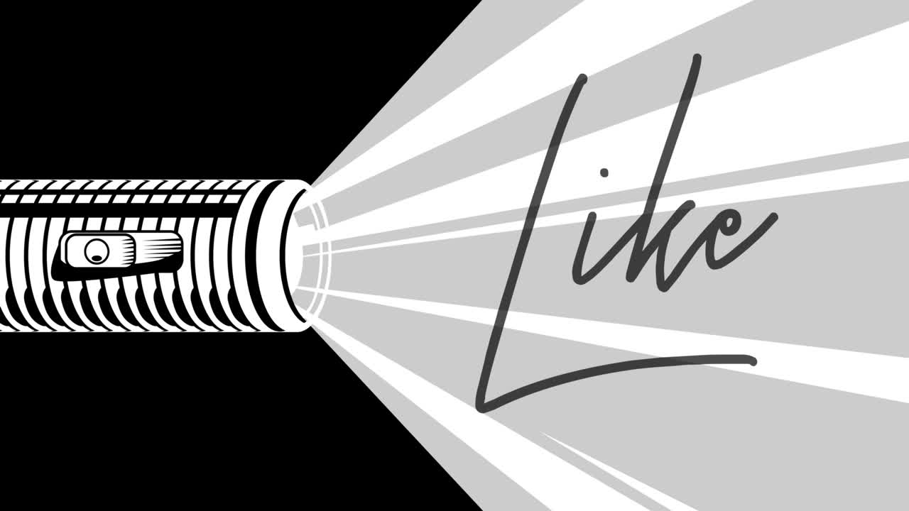 la linterna se ilumina como el texto. la lámpara eléctrica de bolsillo de la mano.